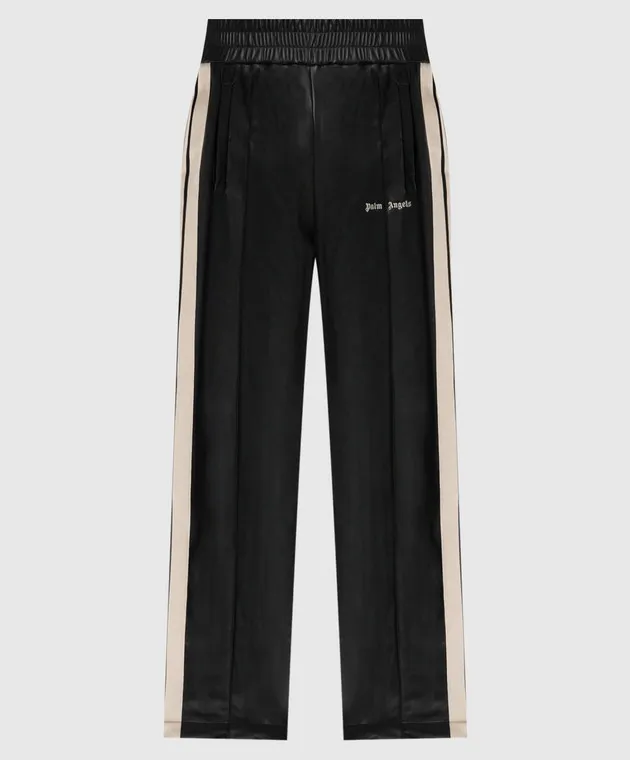 Palm Angels Black pants with logo embroidery with stripes