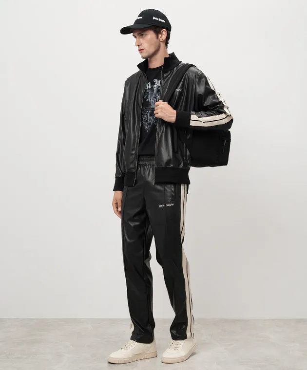 Palm Angels Black pants with logo embroidery with stripes