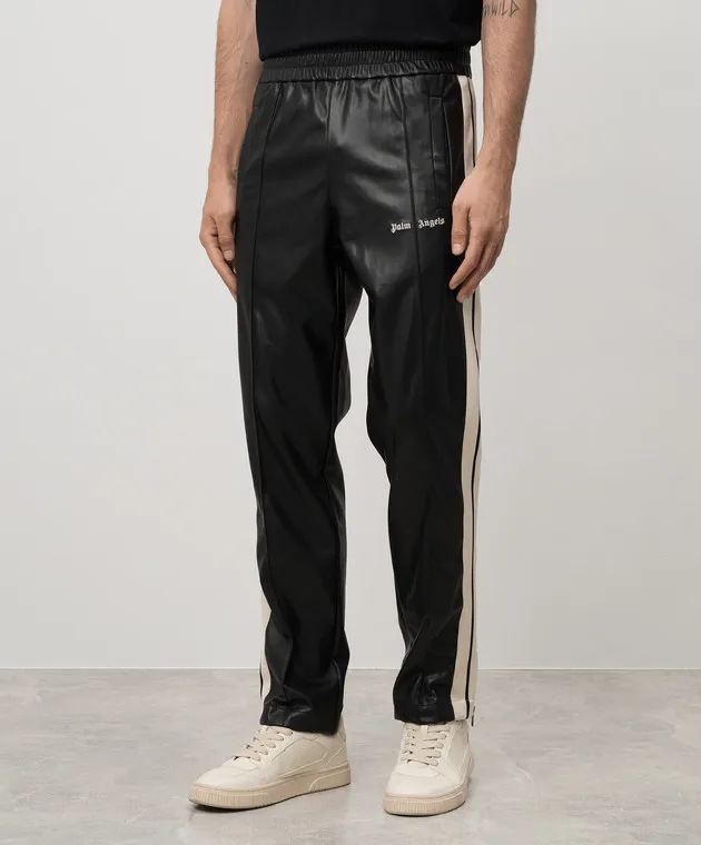 Palm Angels Black pants with logo embroidery with stripes
