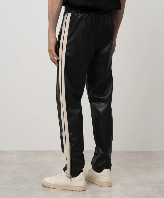 Palm Angels Black pants with logo embroidery with stripes