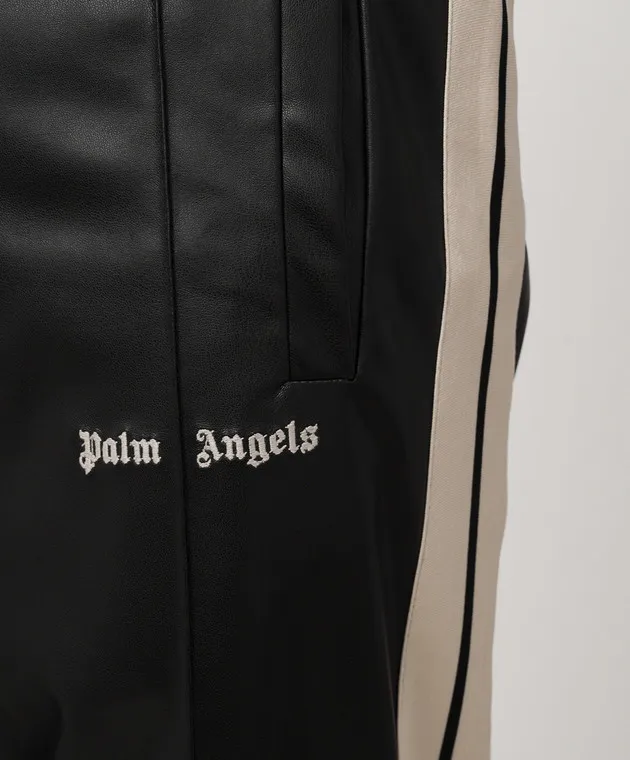Palm Angels Black pants with logo embroidery with stripes