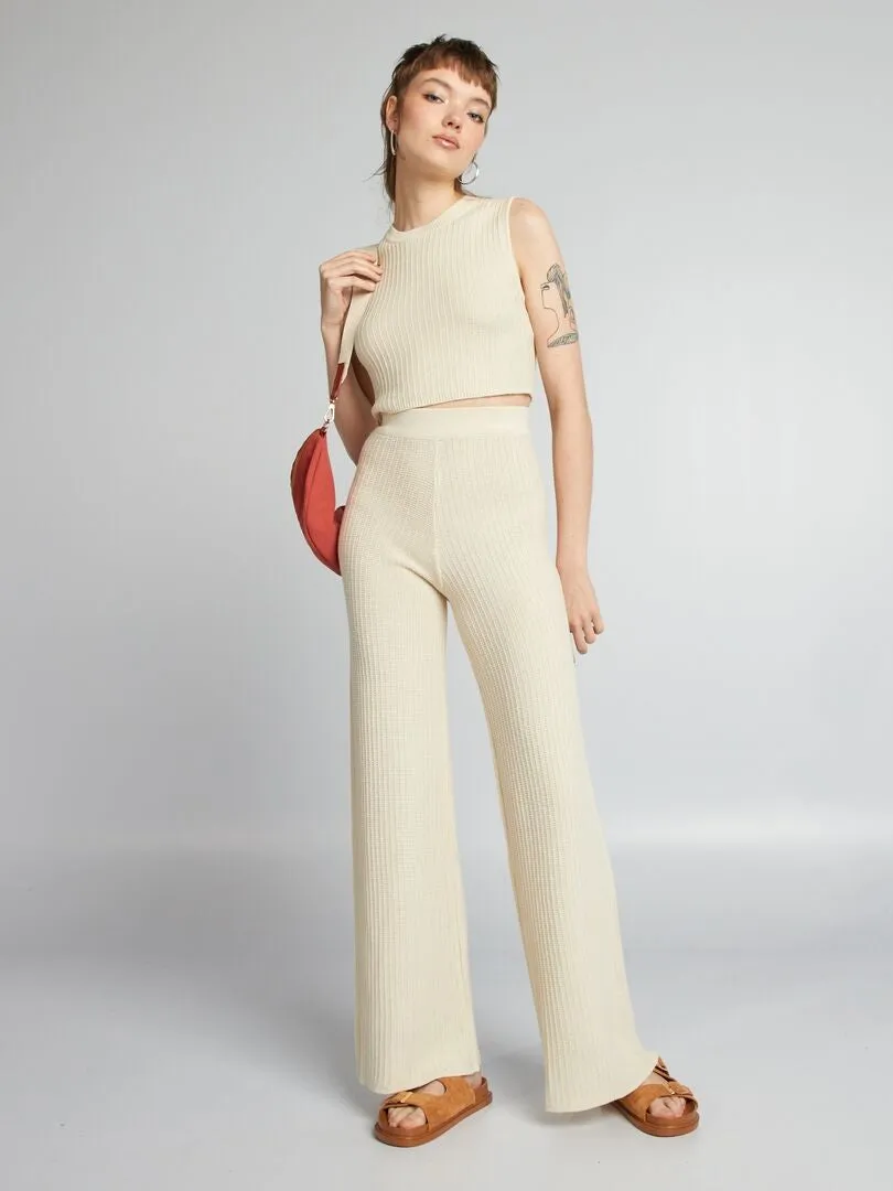 PANTALóN ANCHO DE PUNTO  BEIGE