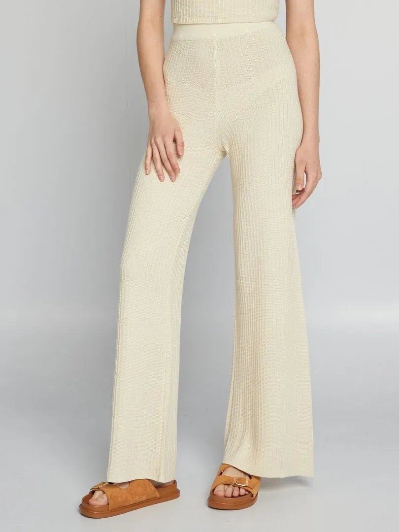 PANTALóN ANCHO DE PUNTO  BEIGE