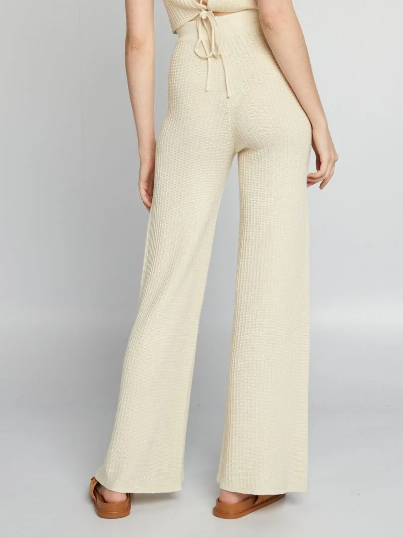 PANTALóN ANCHO DE PUNTO  BEIGE