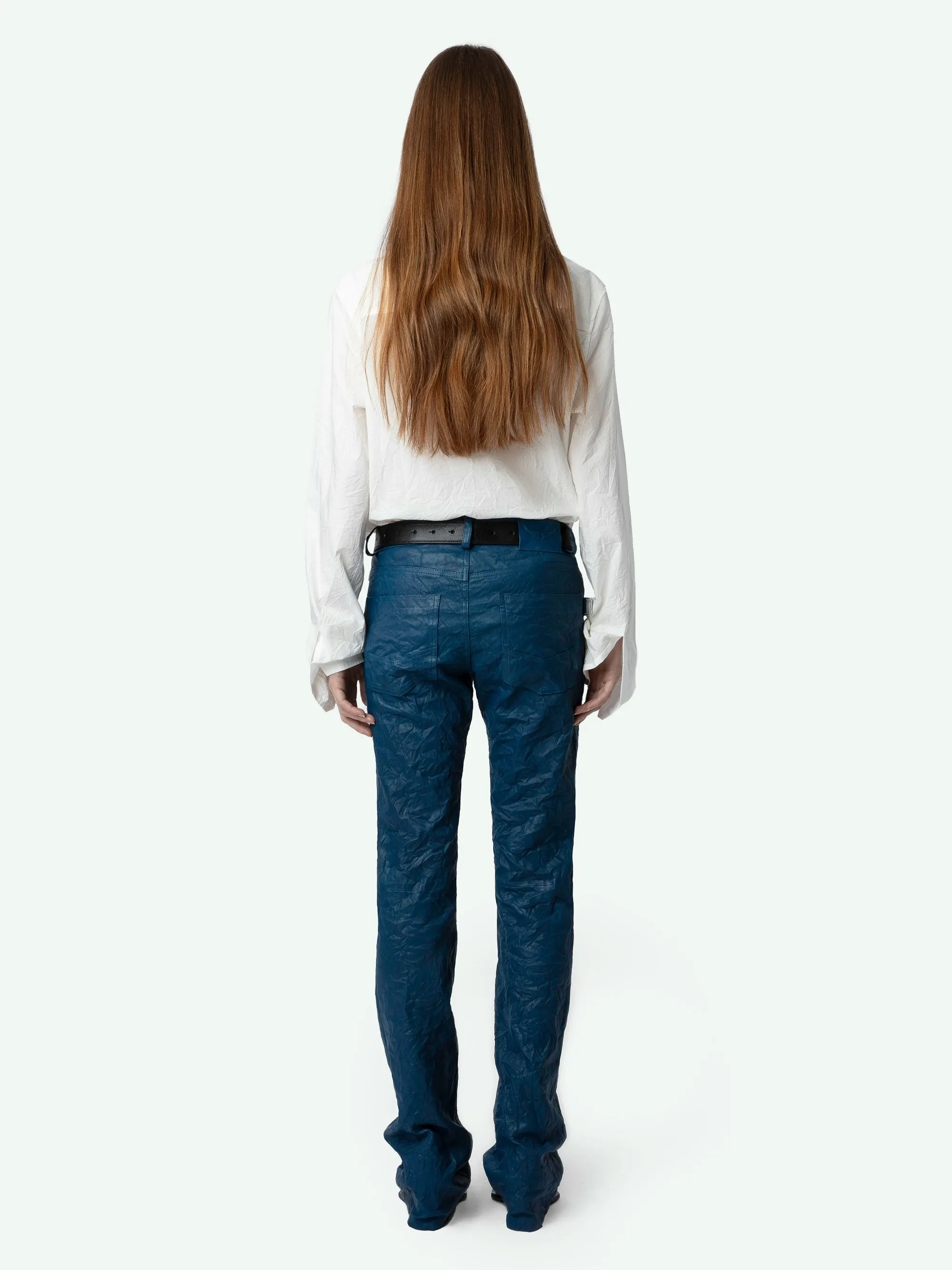 Pantalón Hippie de Piel con Efecto Arrugado