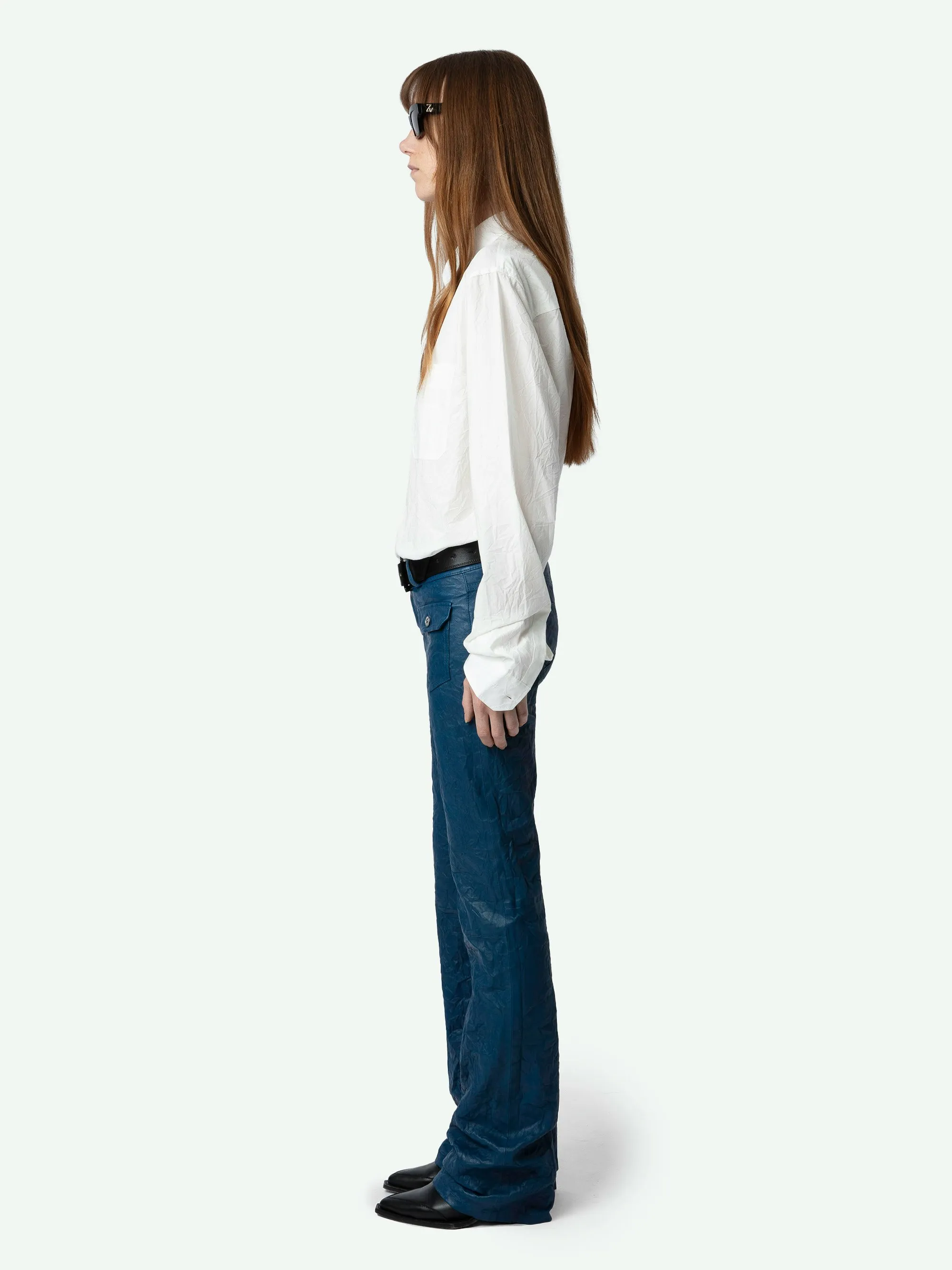Pantalón Hippie de Piel con Efecto Arrugado