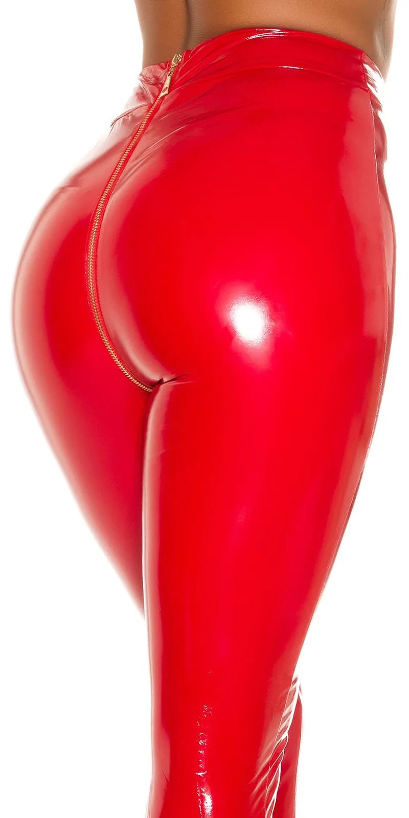 Pantalón rojo latex ajustado cremallera 