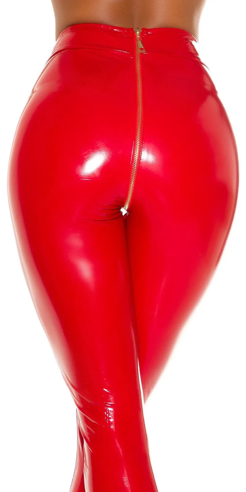 Pantalón rojo latex ajustado cremallera 