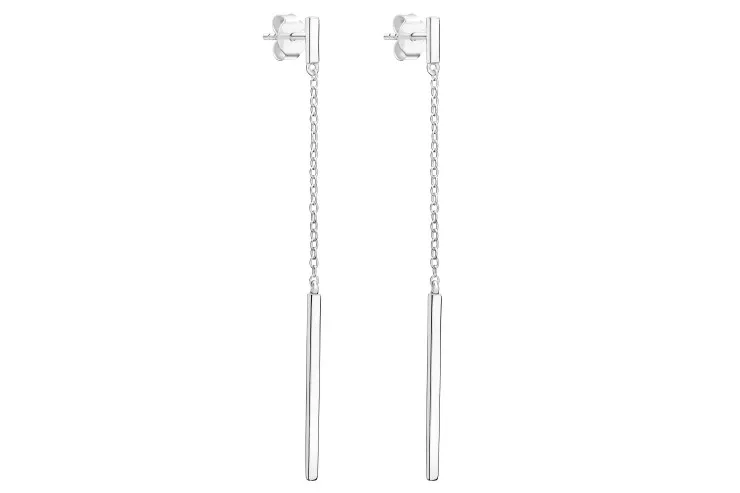 Pendientes Plata Largo Barras con Cadenita