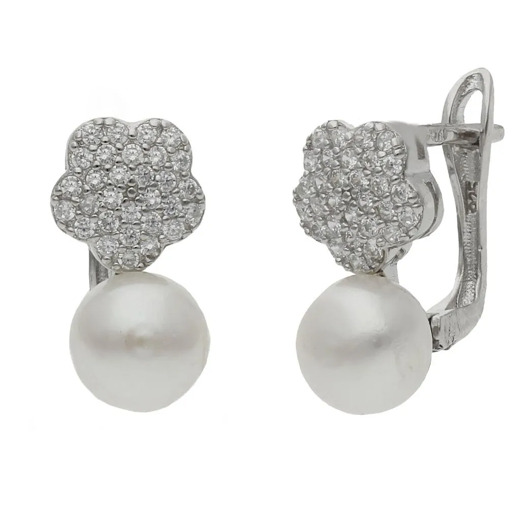 Pendientes Plata Perla y Circonitas