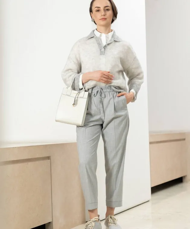 Peserico Gray pants with monil chain