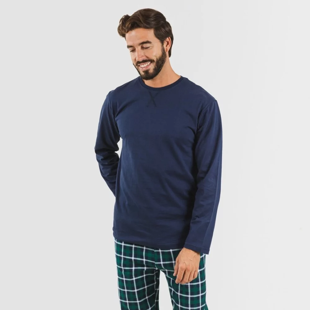 Pijama hombre franela Cuadro Ringo azul marino