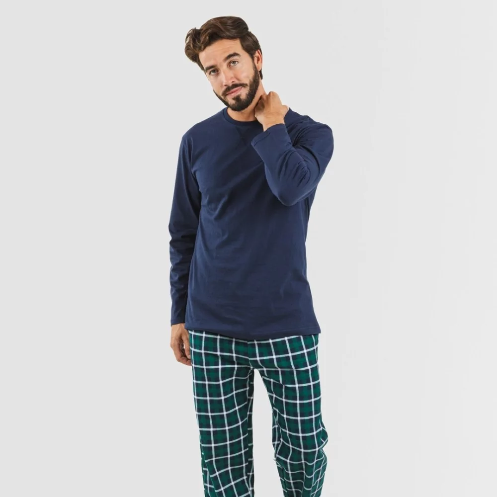 Pijama hombre franela Cuadro Ringo azul marino