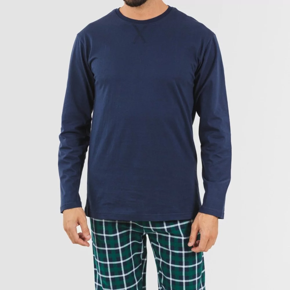 Pijama hombre franela Cuadro Ringo azul marino