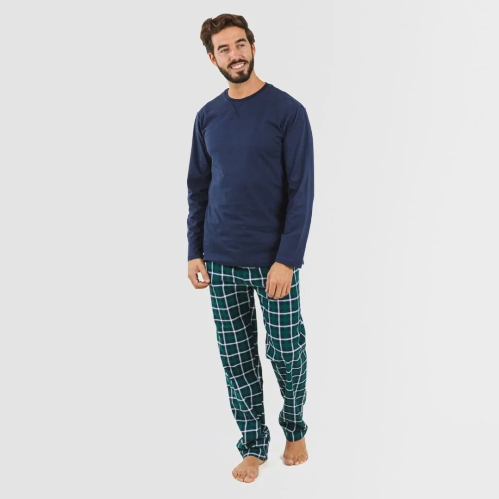 Pijama hombre franela Cuadro Ringo azul marino