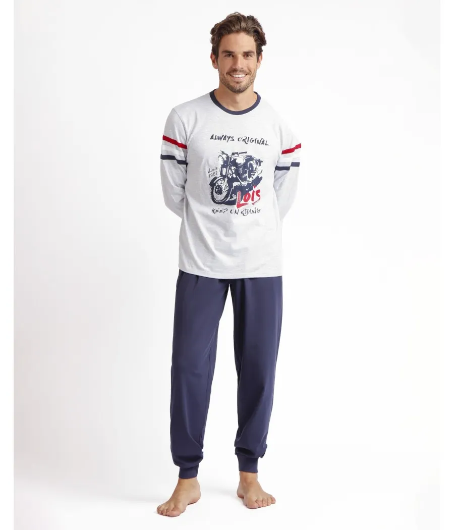 Pijama invierno hombre Lois Motor gris bolsillos algodón