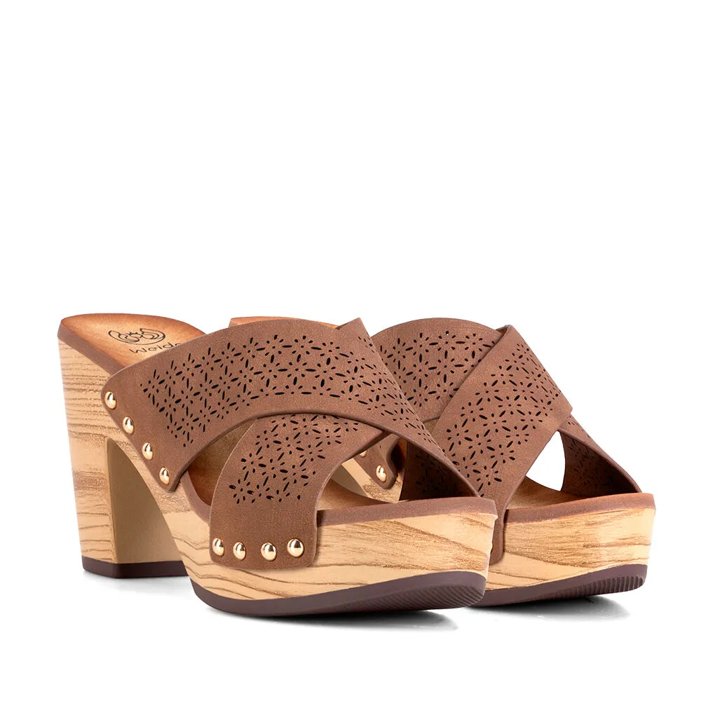 Sandalia Plataforma Camel Casual Js59 Weide