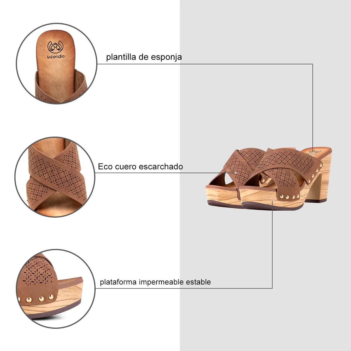 Sandalia Plataforma Camel Casual Js59 Weide