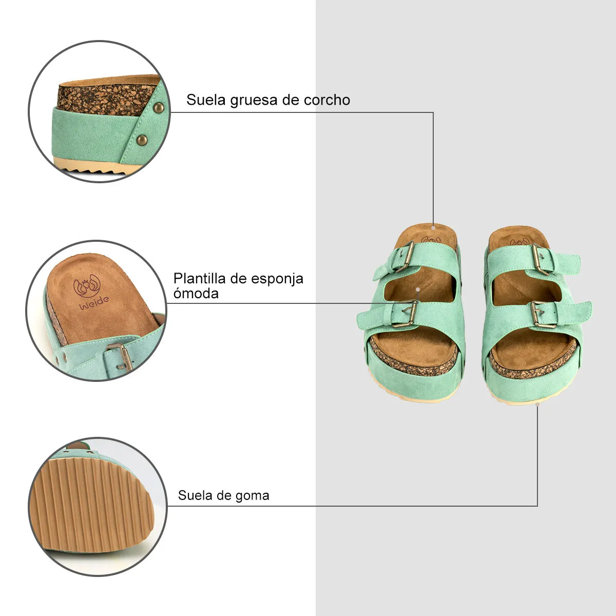 Sandalia Plataforma Verde Casual You216 Weide