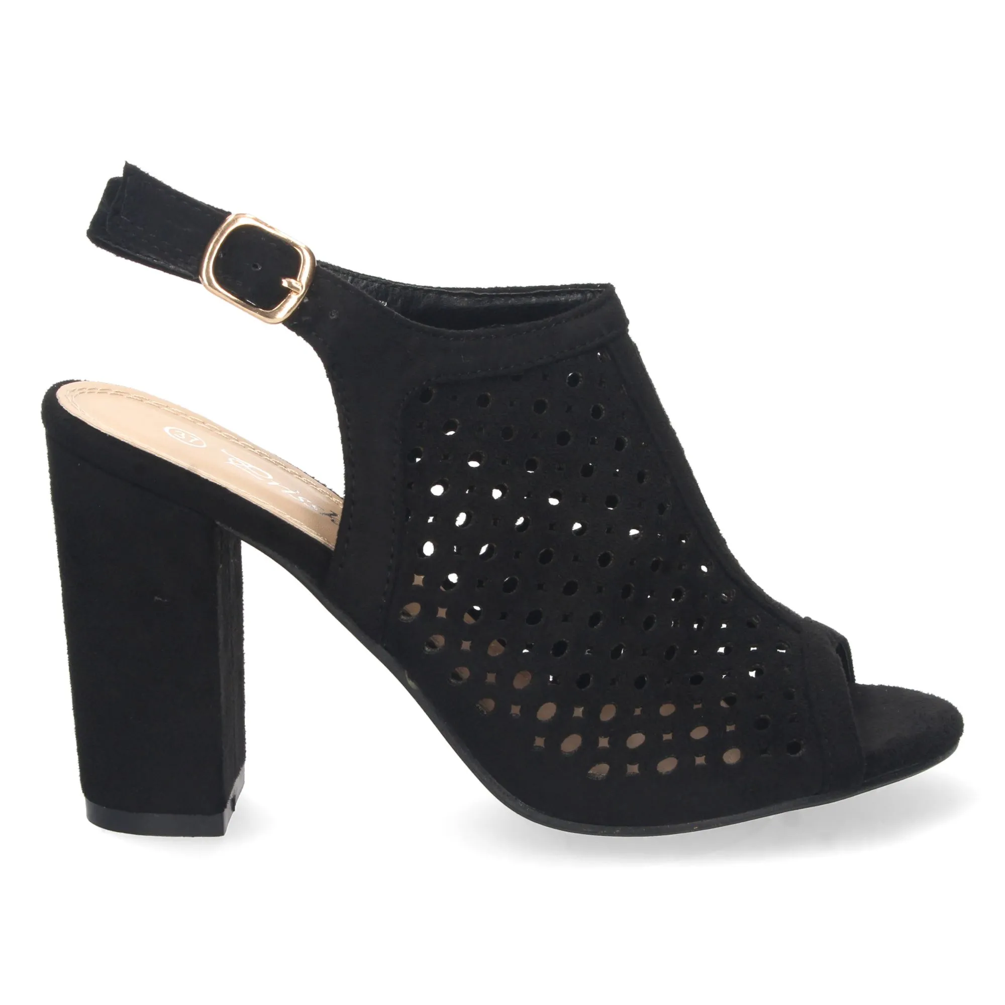 Sandalia tacón con diseño calados mujer color negro