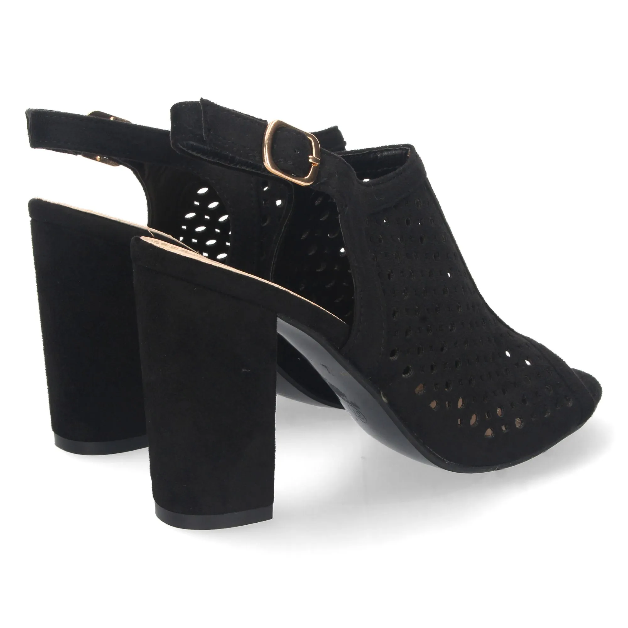 Sandalia tacón con diseño calados mujer color negro