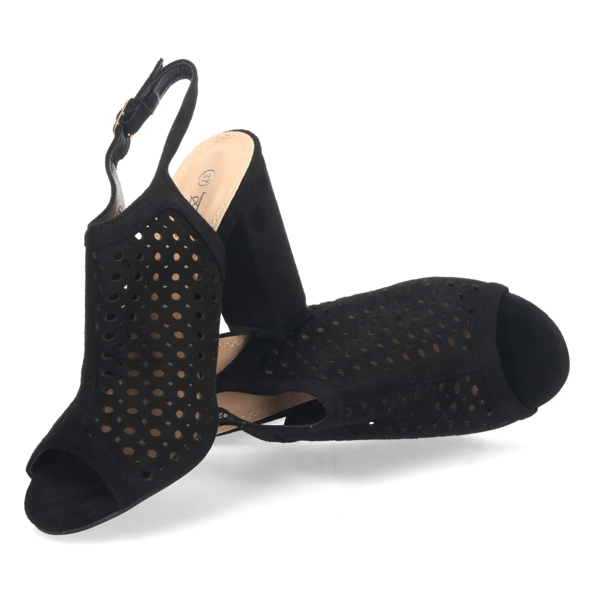 Sandalia tacón con diseño calados mujer color negro