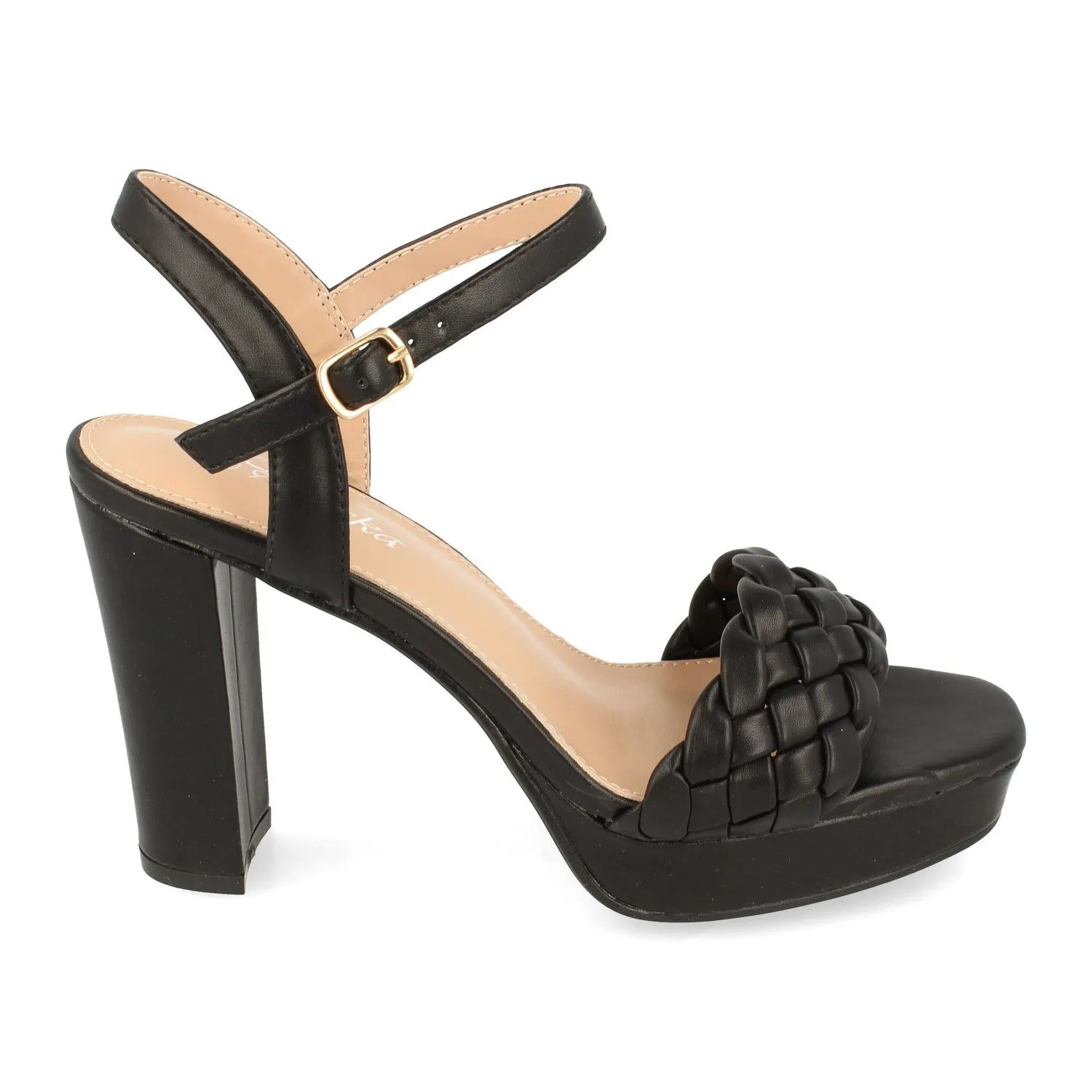 Sandalia tacón entrelazada mujer color negro