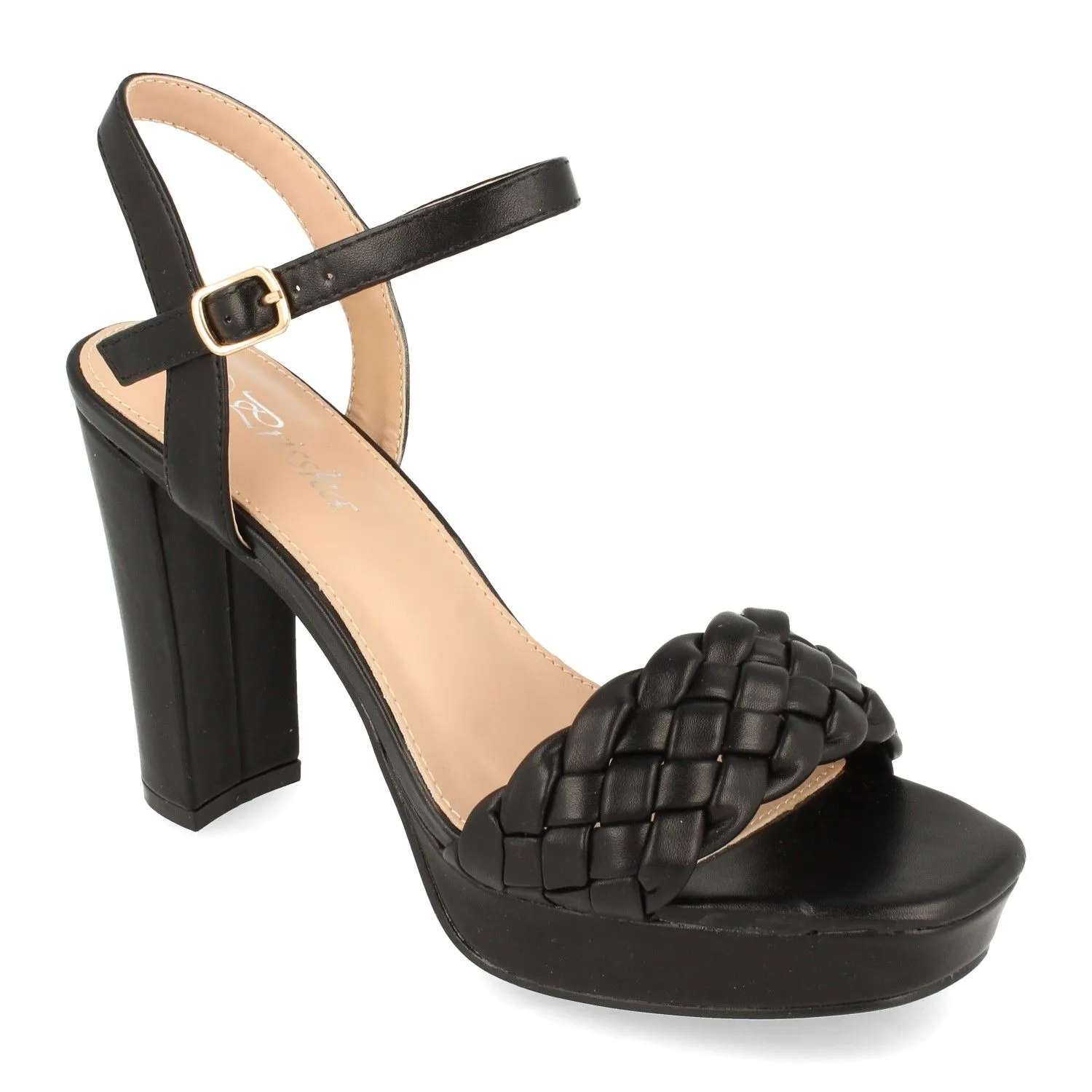 Sandalia tacón entrelazada mujer color negro