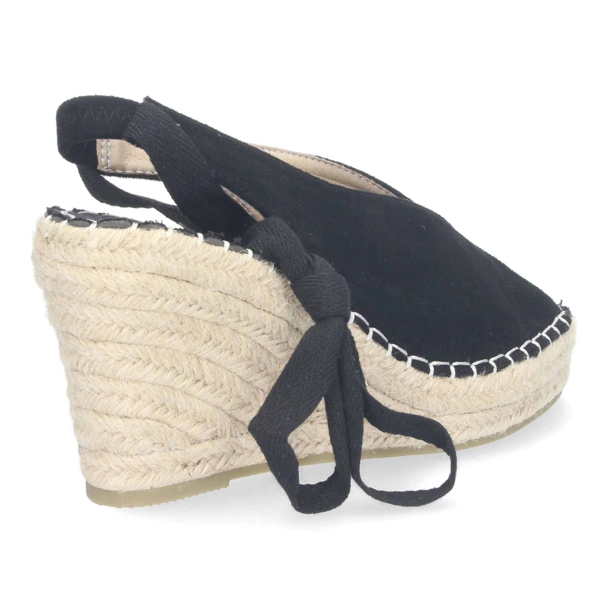 Sandalias de cuña en yute mujer con pala abierta negras TF3311