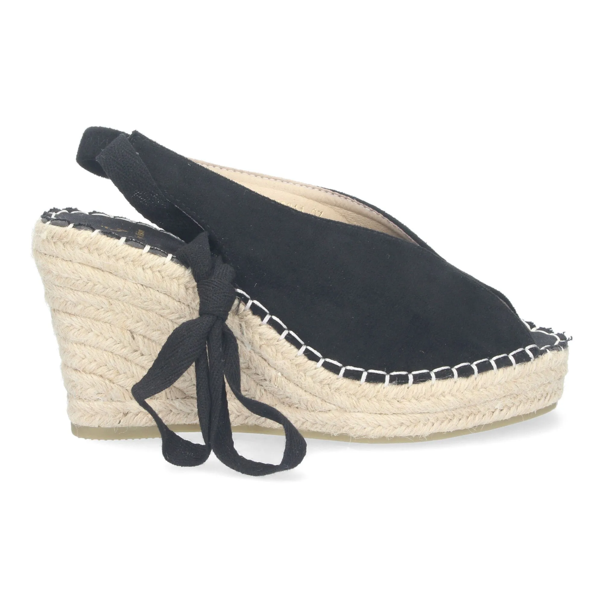 Sandalias de cuña en yute mujer con pala abierta negras TF3311