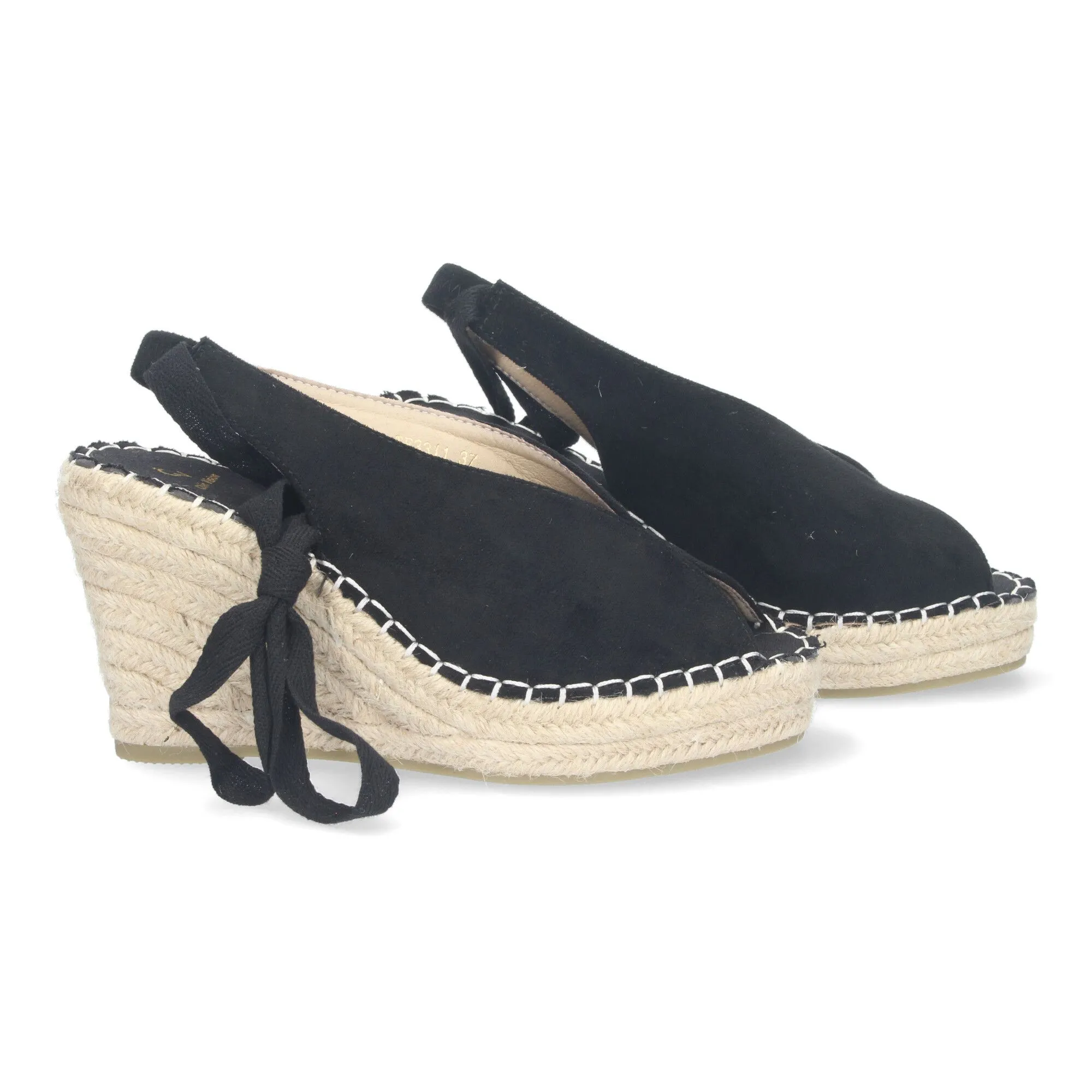 Sandalias de cuña en yute mujer con pala abierta negras TF3311