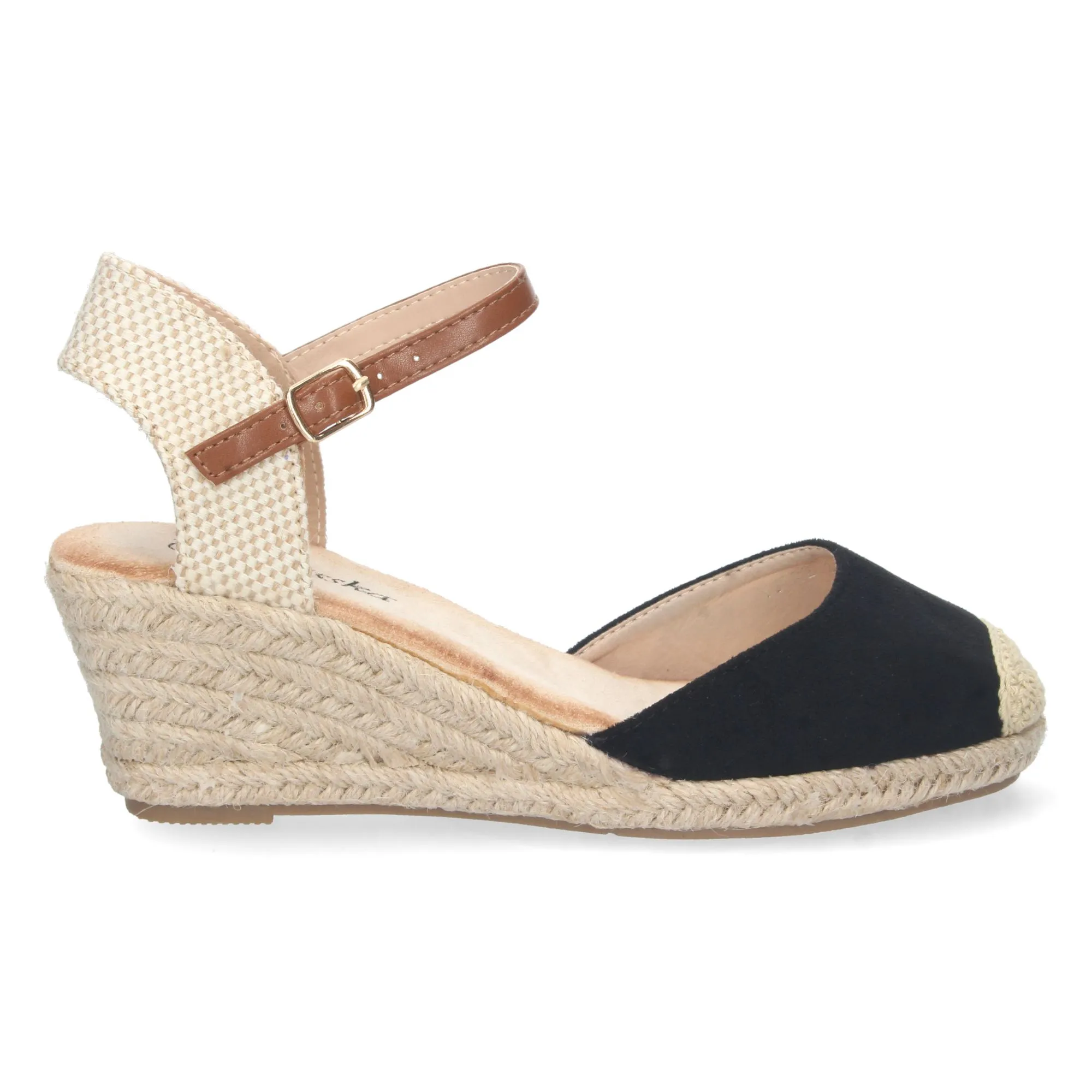 Sandalias de cuña media en yute mujer color negro
