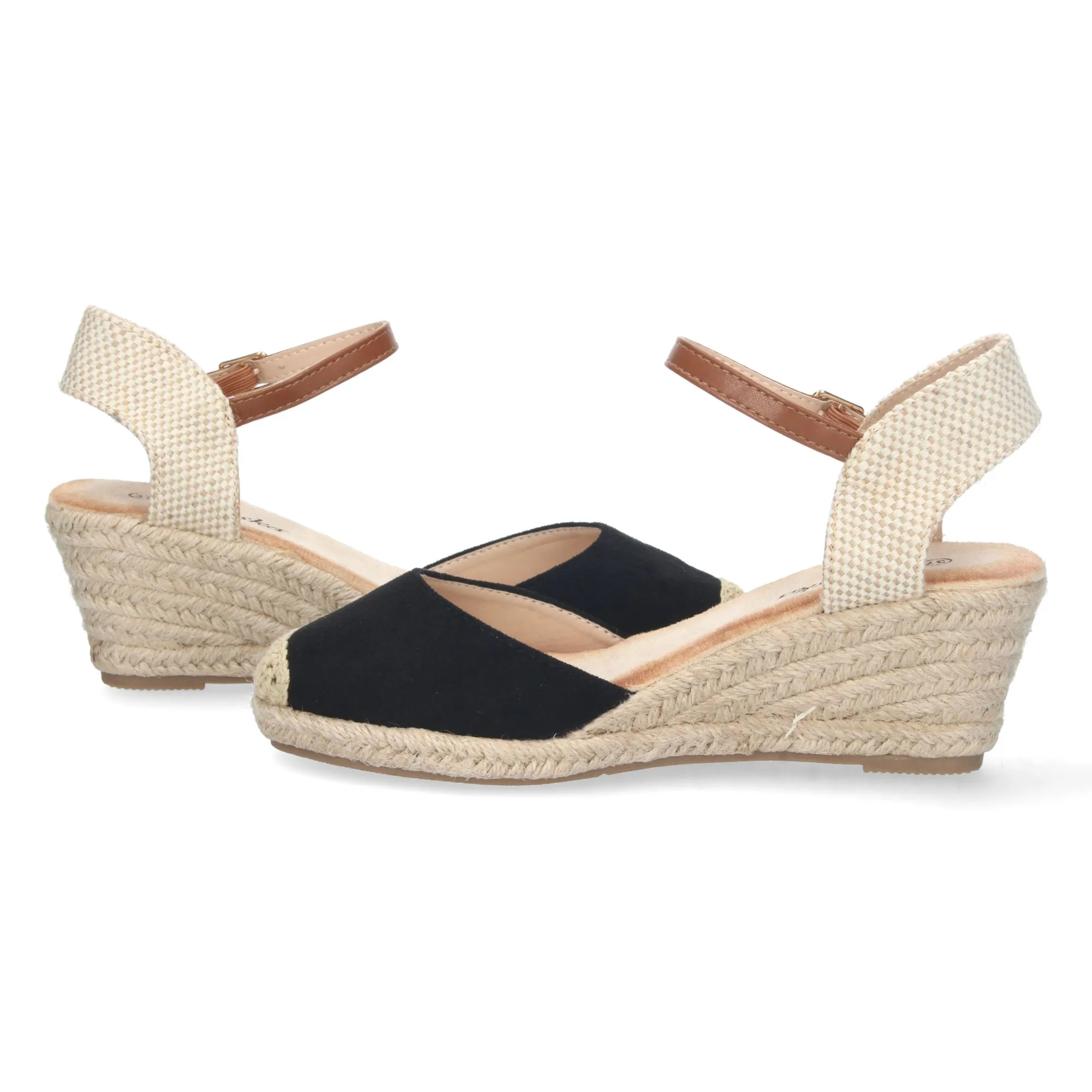 Sandalias de cuña media en yute mujer color negro