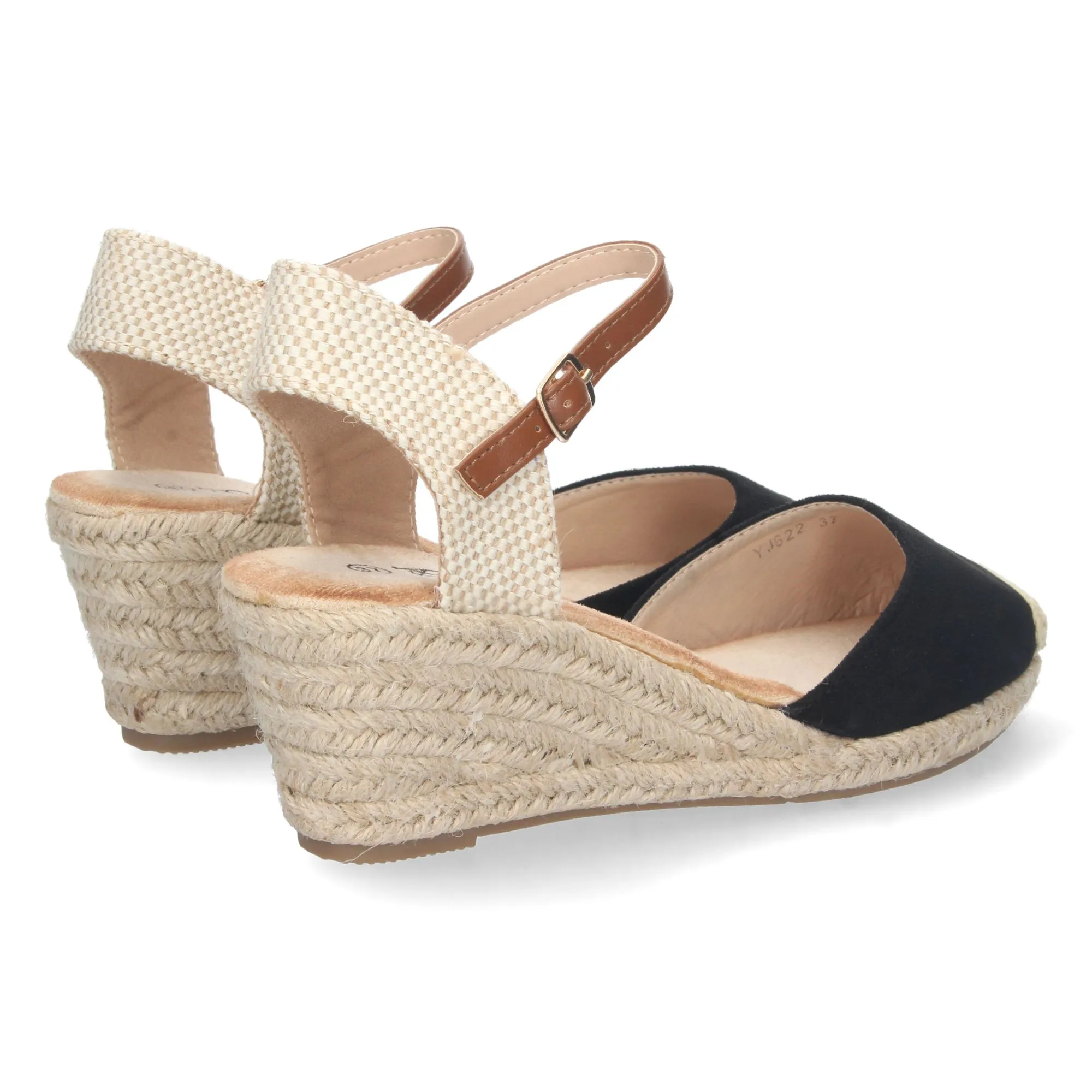 Sandalias de cuña media en yute mujer color negro