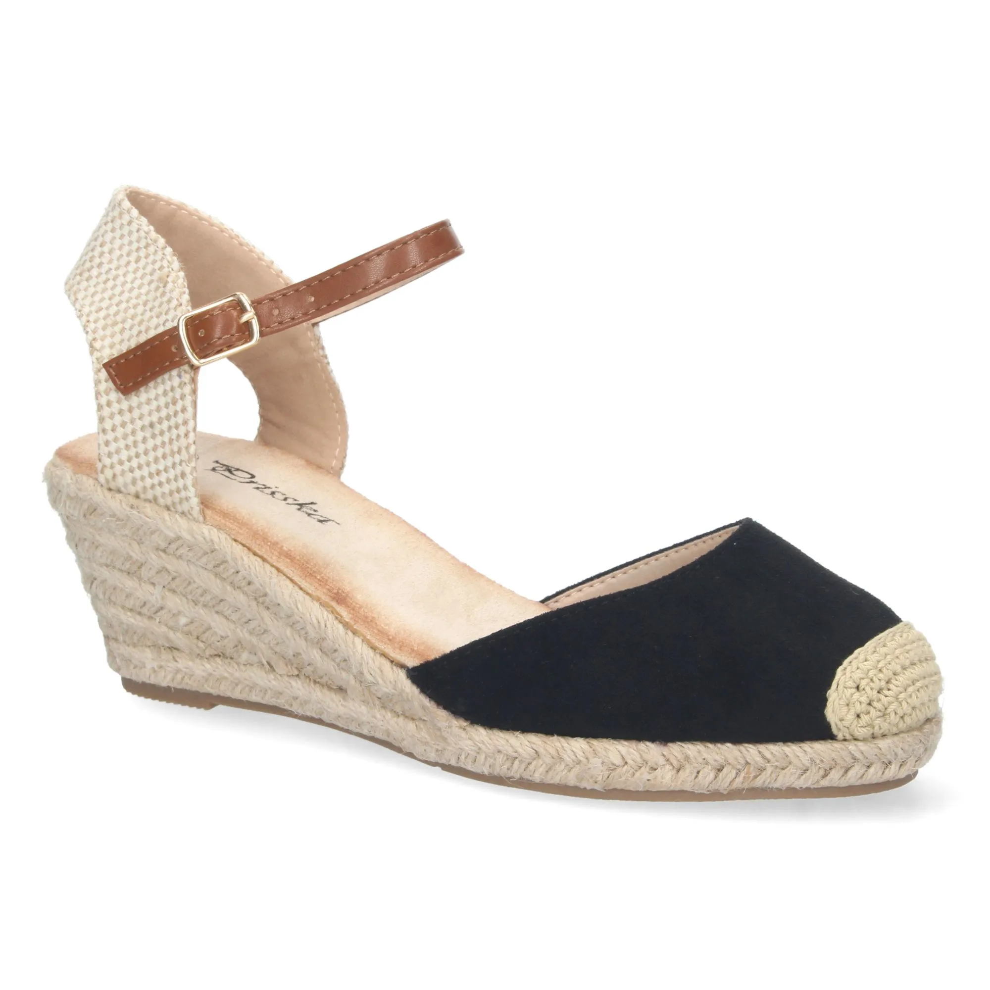 Sandalias de cuña media en yute mujer color negro