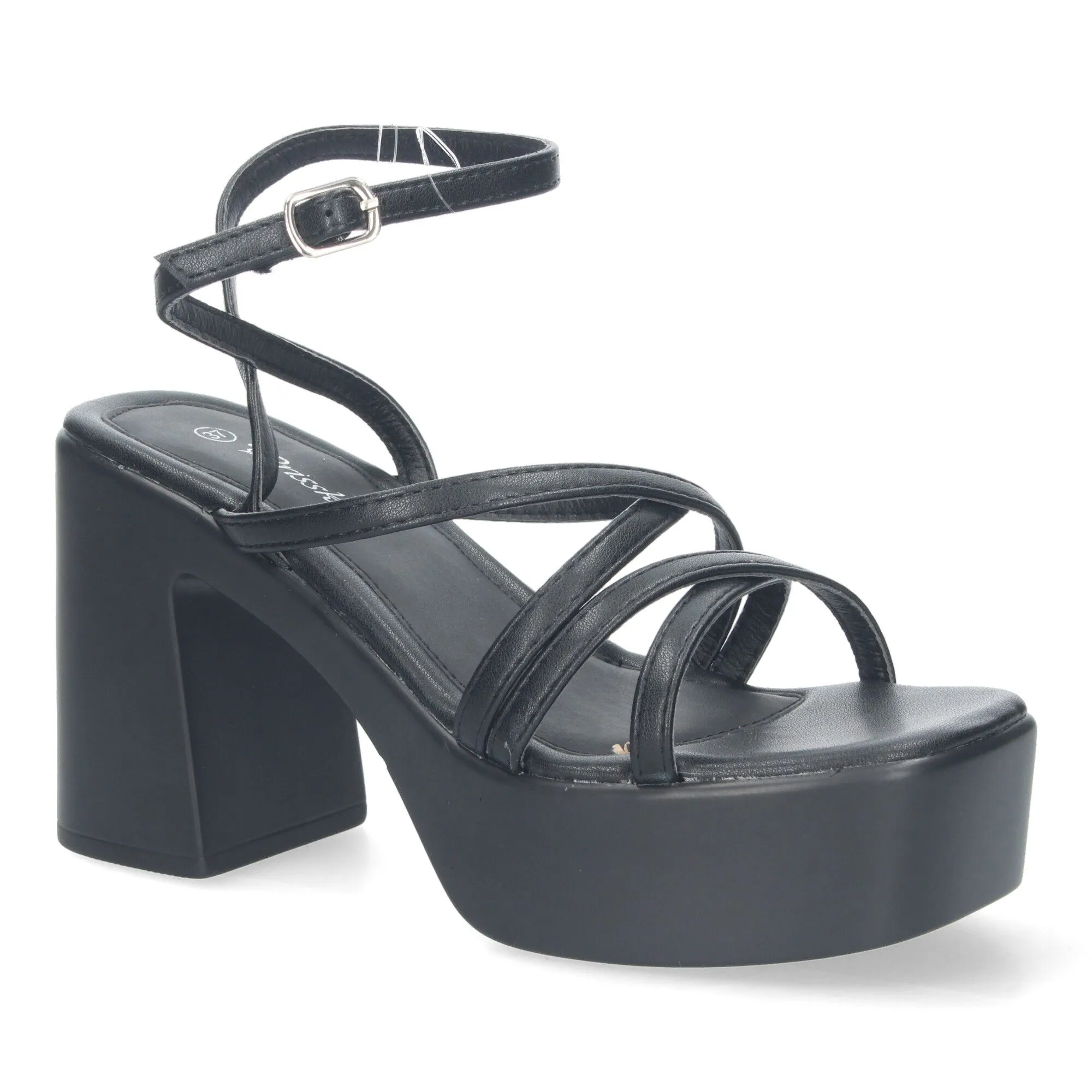 Sandalias de tacón y plataforma de vestir para mujer color negro 045