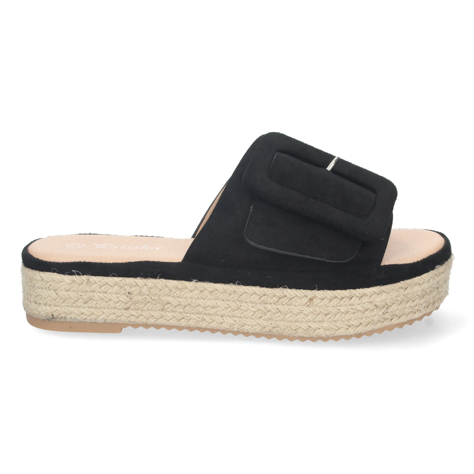 Sandalias planas con yute pala hebilla mujer color negro JSZ180