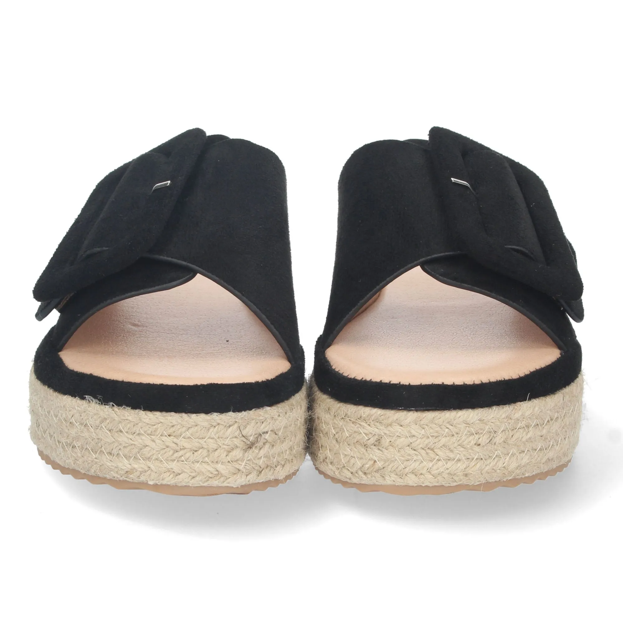 Sandalias planas con yute pala hebilla mujer color negro JSZ180