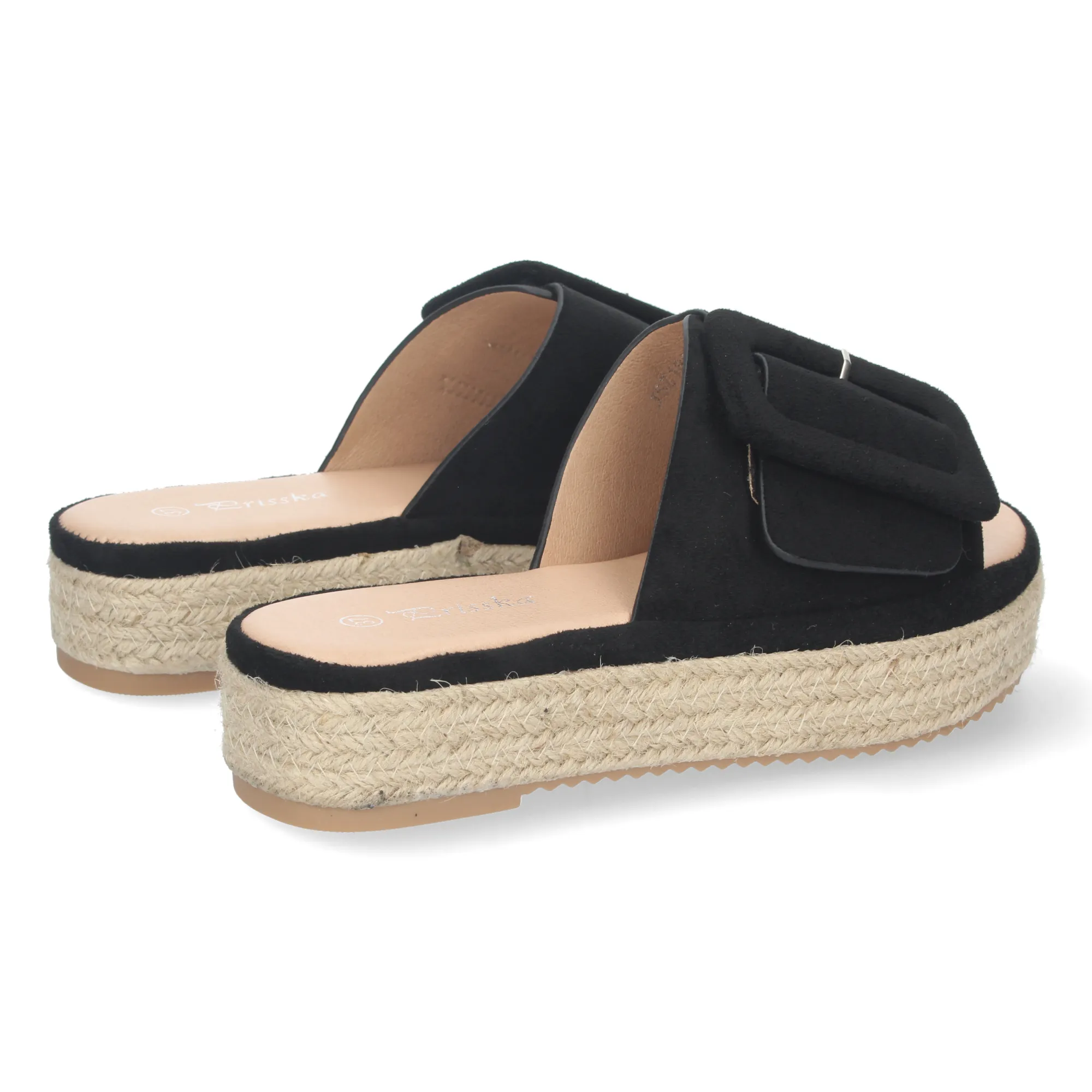 Sandalias planas con yute pala hebilla mujer color negro JSZ180