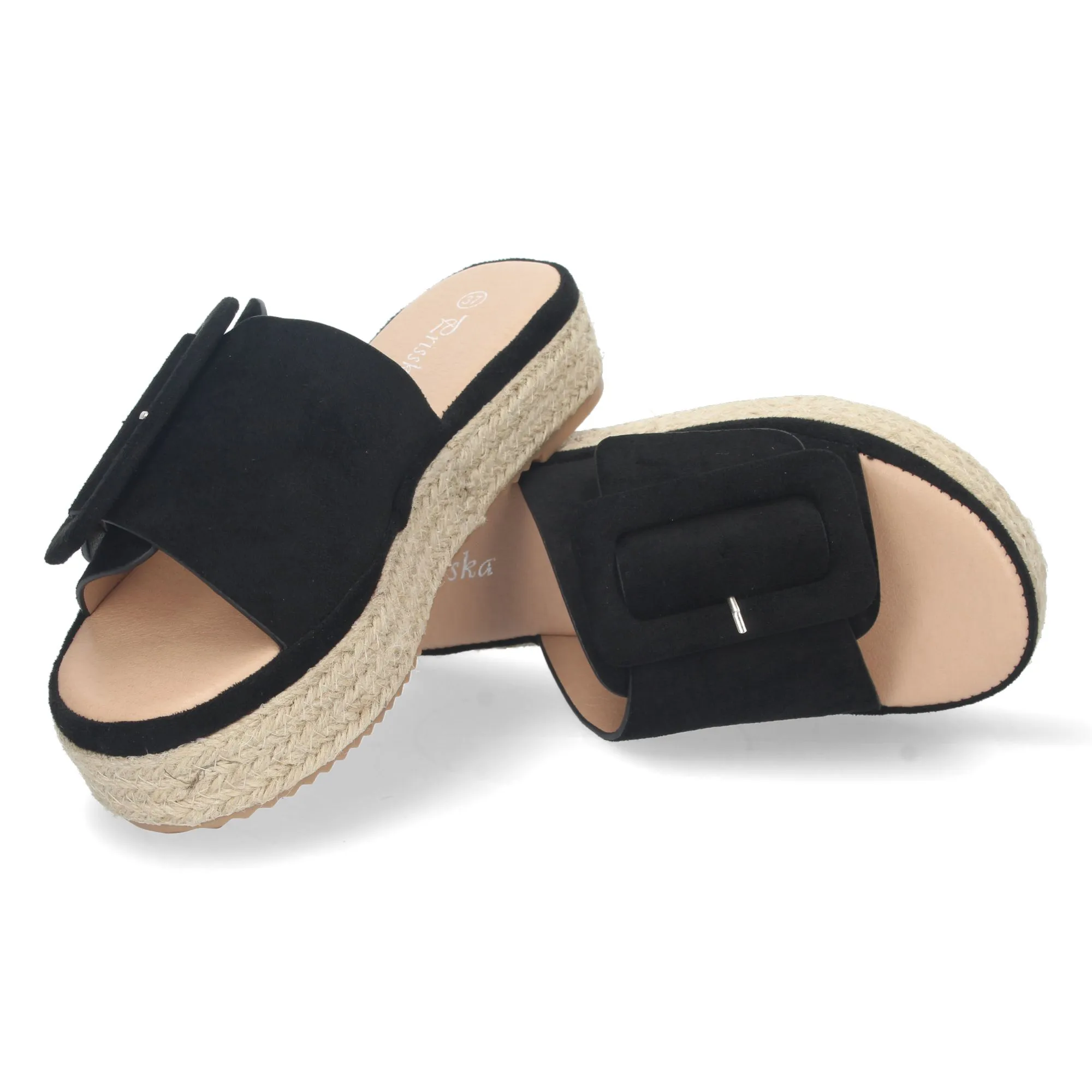 Sandalias planas con yute pala hebilla mujer color negro JSZ180