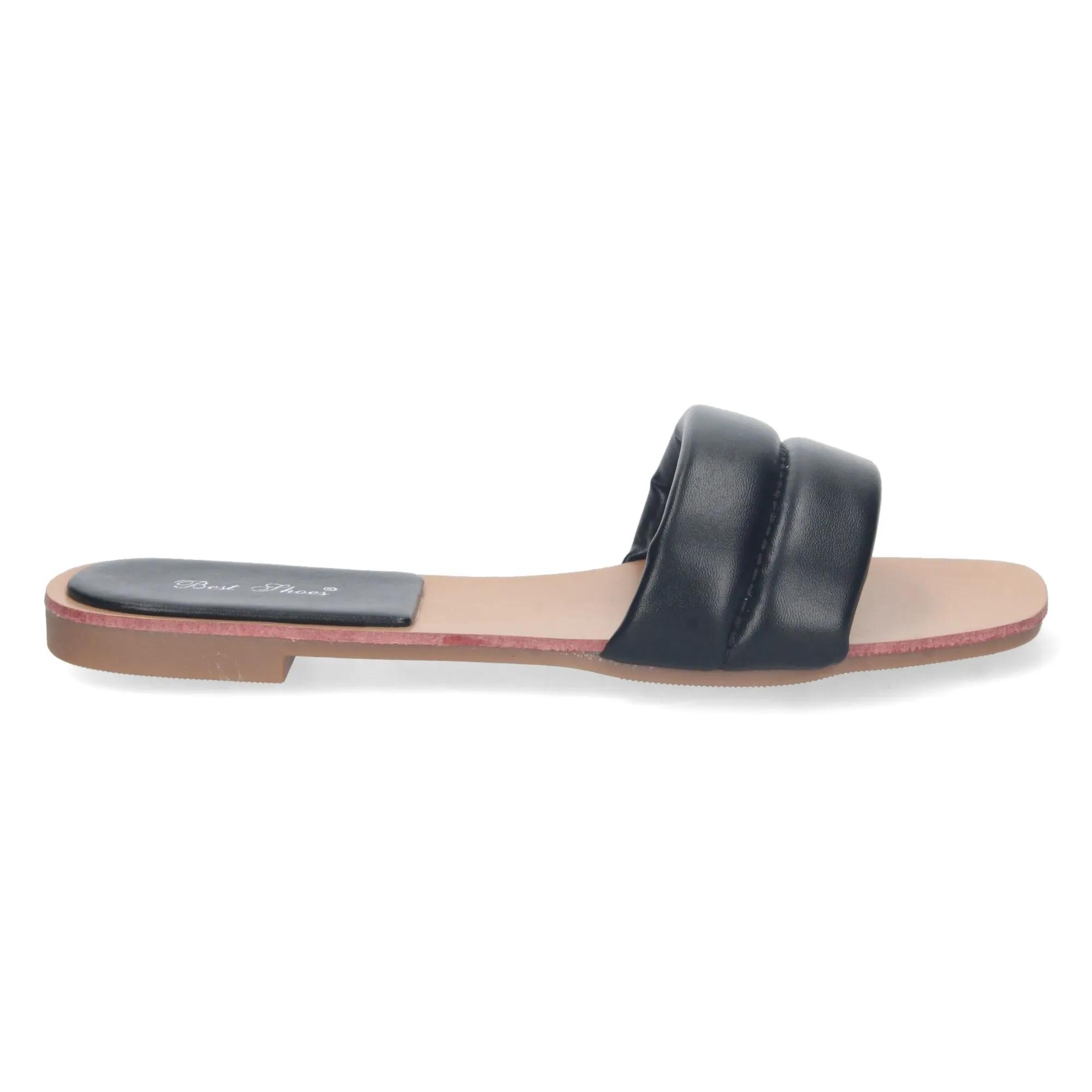 Sandalias planas para mujer pala acolchada color negro 2S41