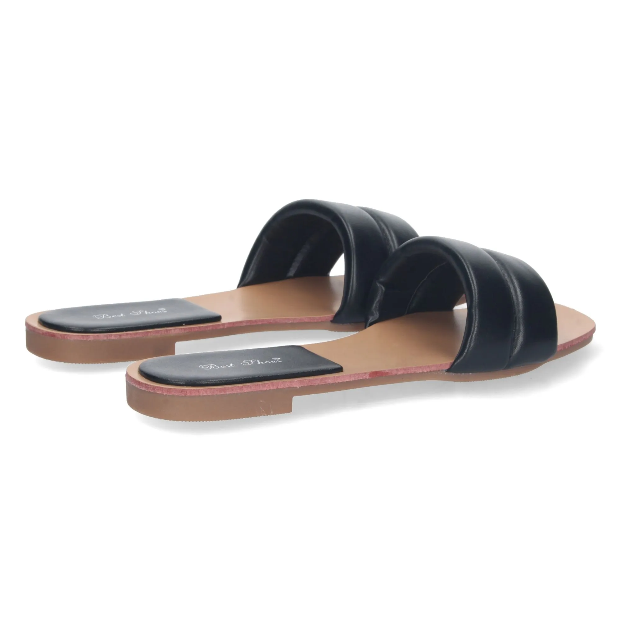 Sandalias planas para mujer pala acolchada color negro 2S41