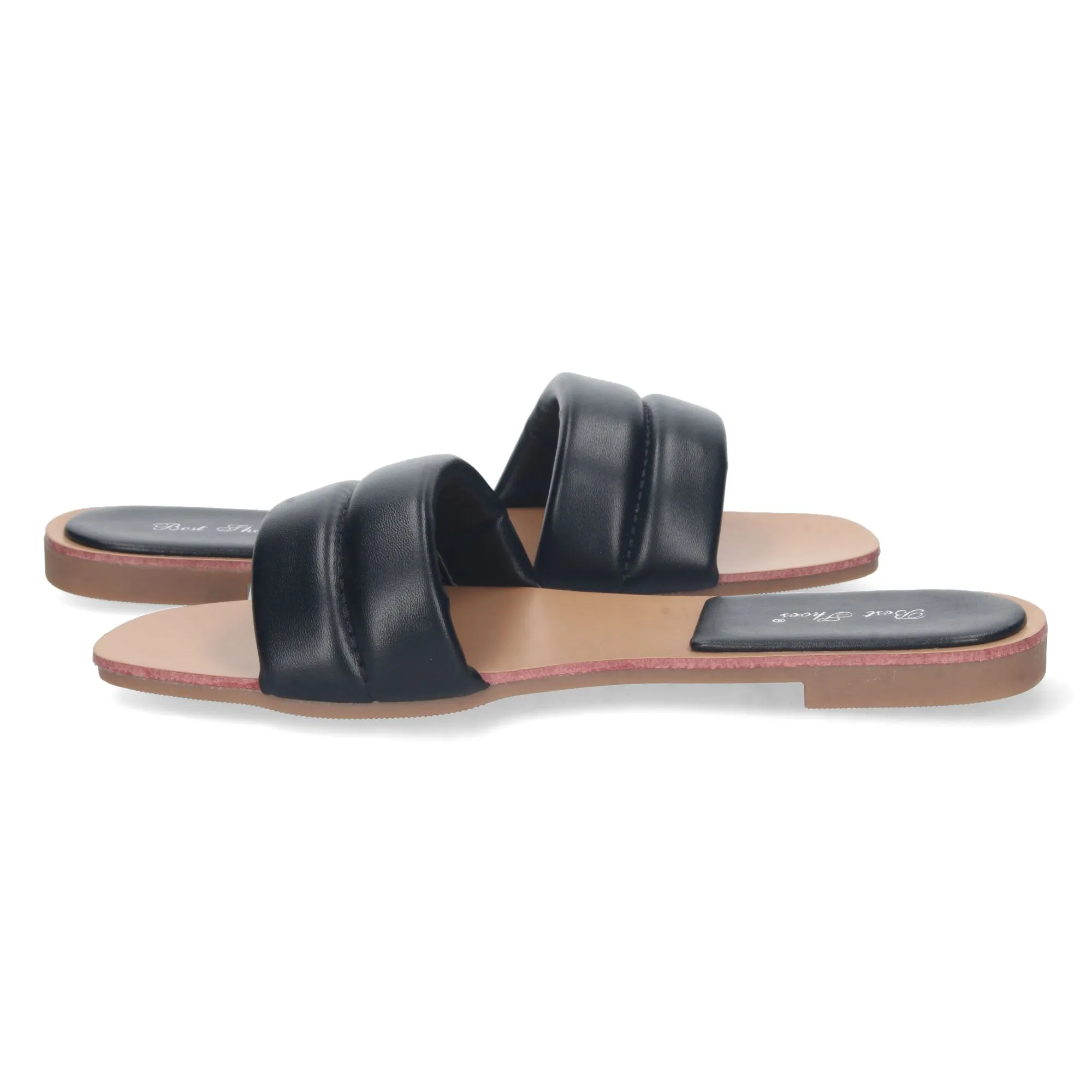 Sandalias planas para mujer pala acolchada color negro 2S41