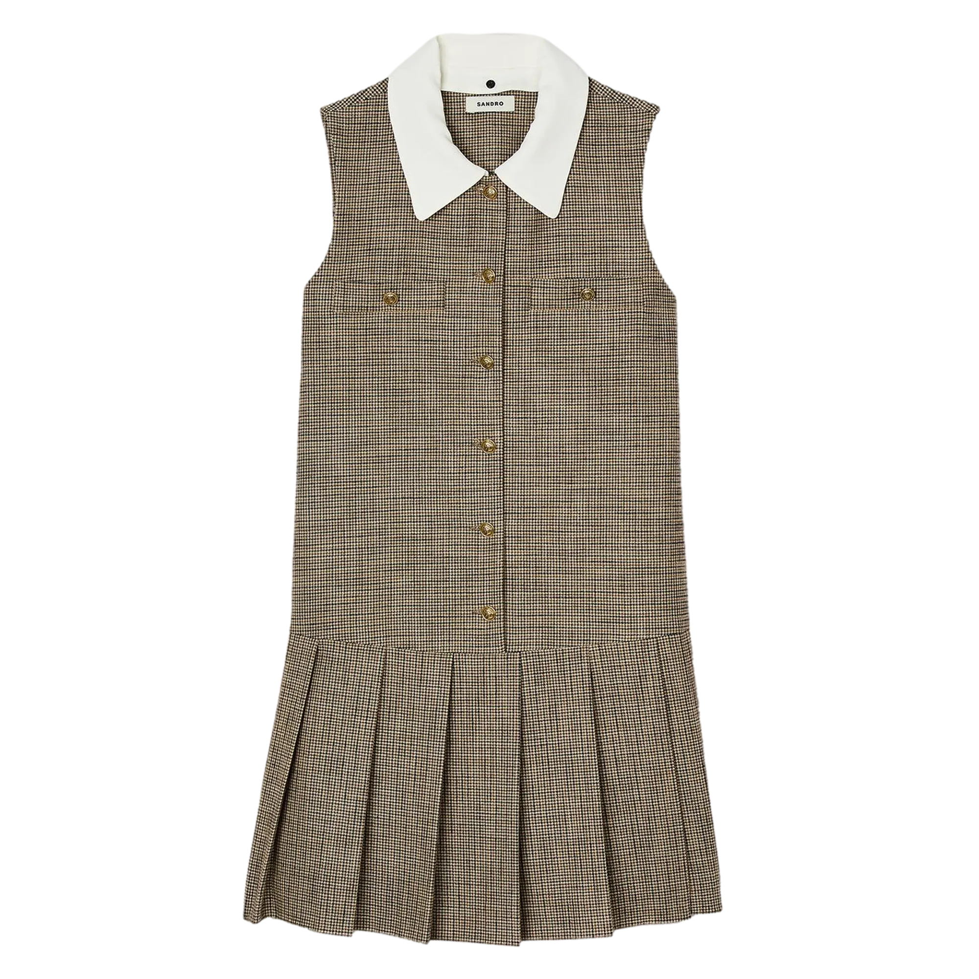 SANDRO Vestido corto con cuello clásico en marron