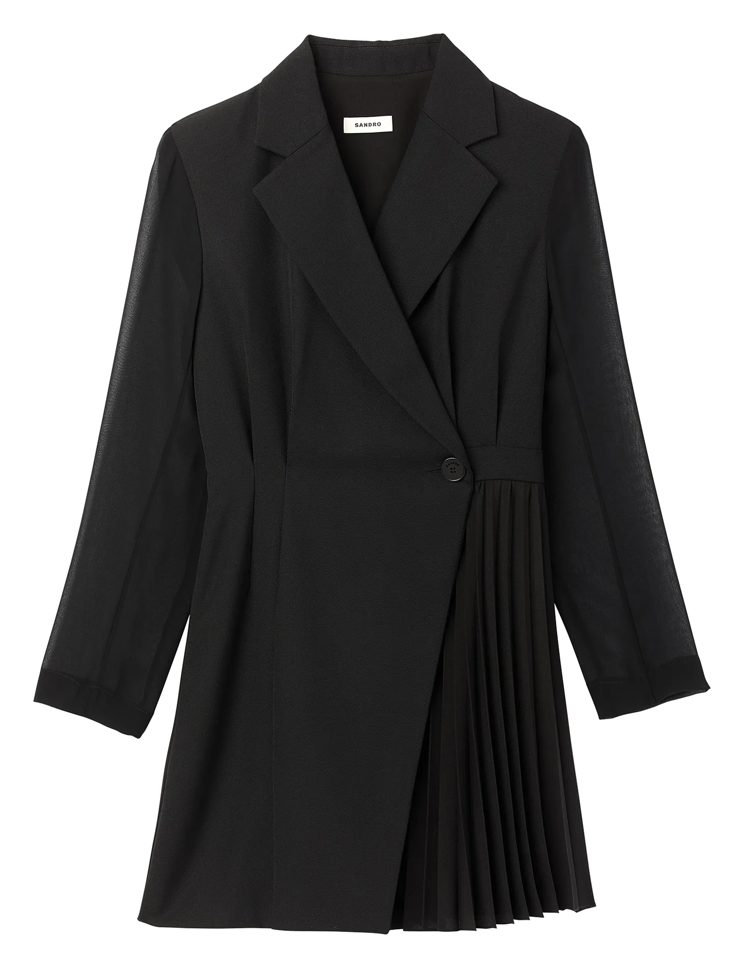 SANDRO Vestido corto con cuello sastre en negro