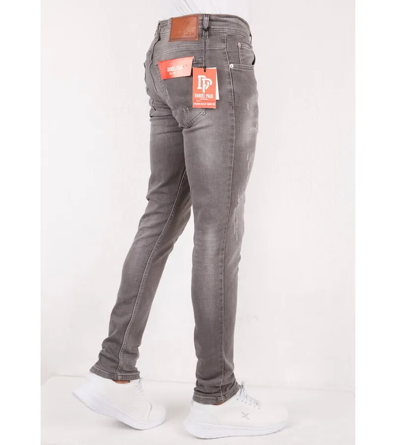 SLIM FIT JEANS ROTOS SALPICADURAS PINTURA  SLM41  GRIS