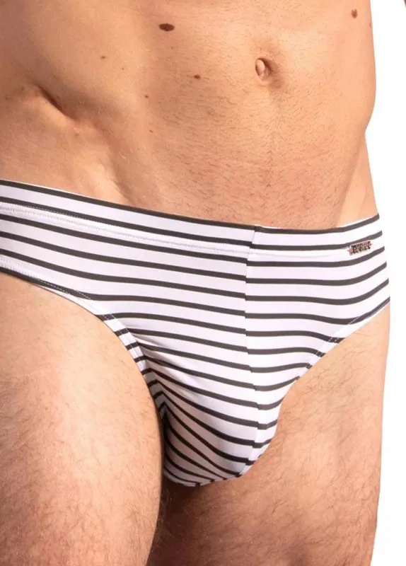 Slip Sport brief Olaf Benz en microfibra a rayitas en blanco