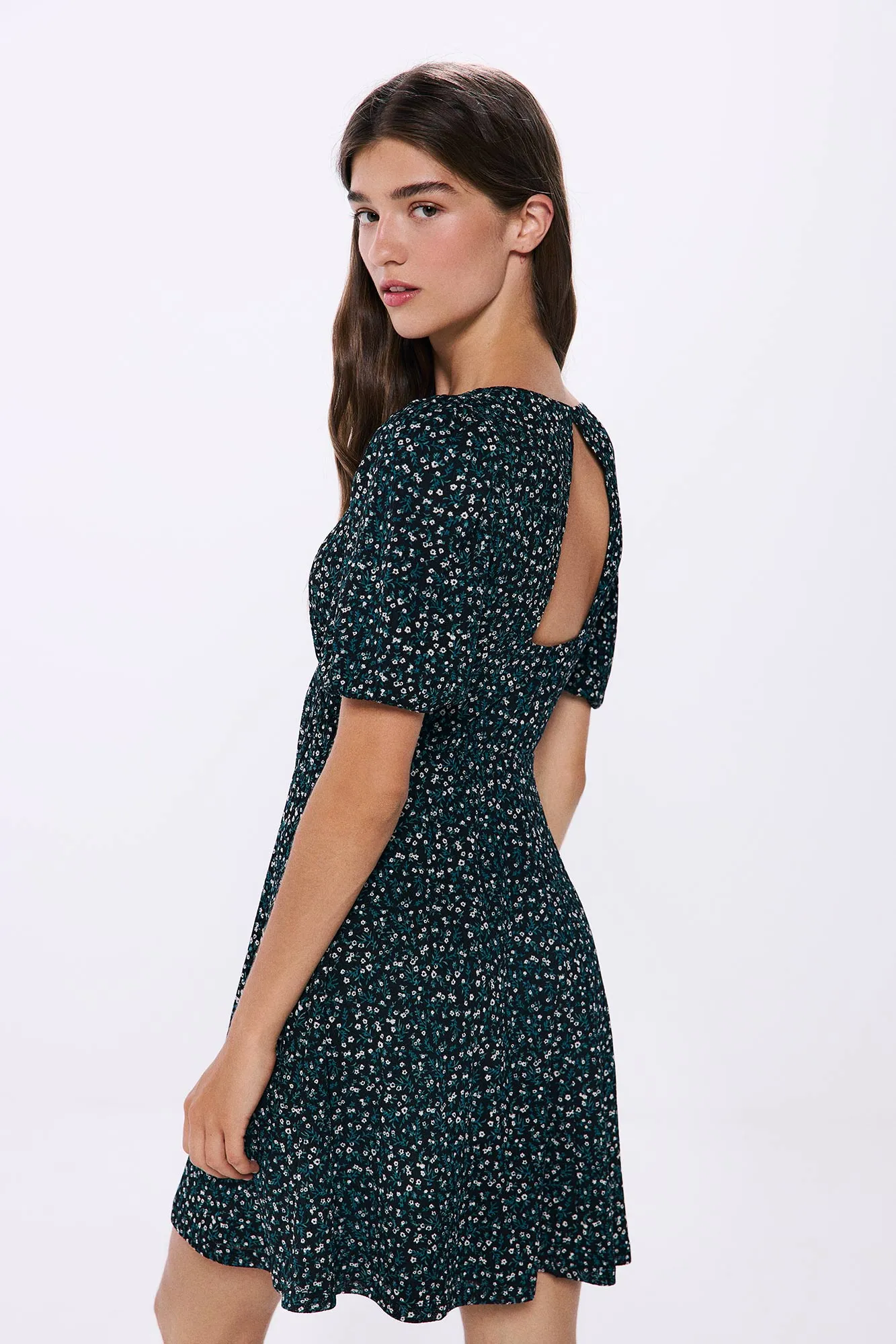 Springfield Vestido corto estampado escote espalda