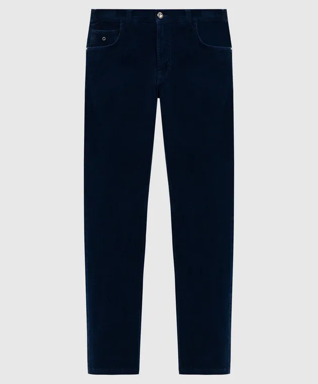 Stefano Ricci Blue corduroy pants with logo patch