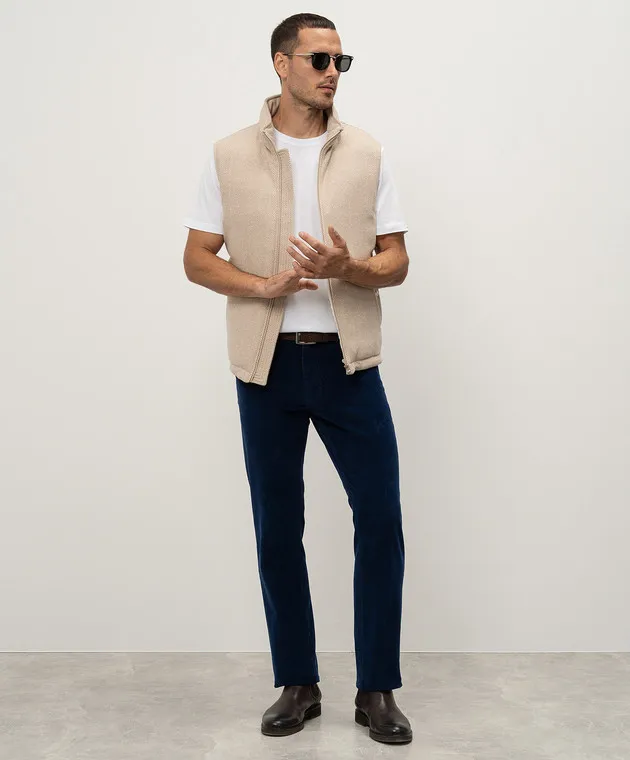 Stefano Ricci Blue corduroy pants with logo patch